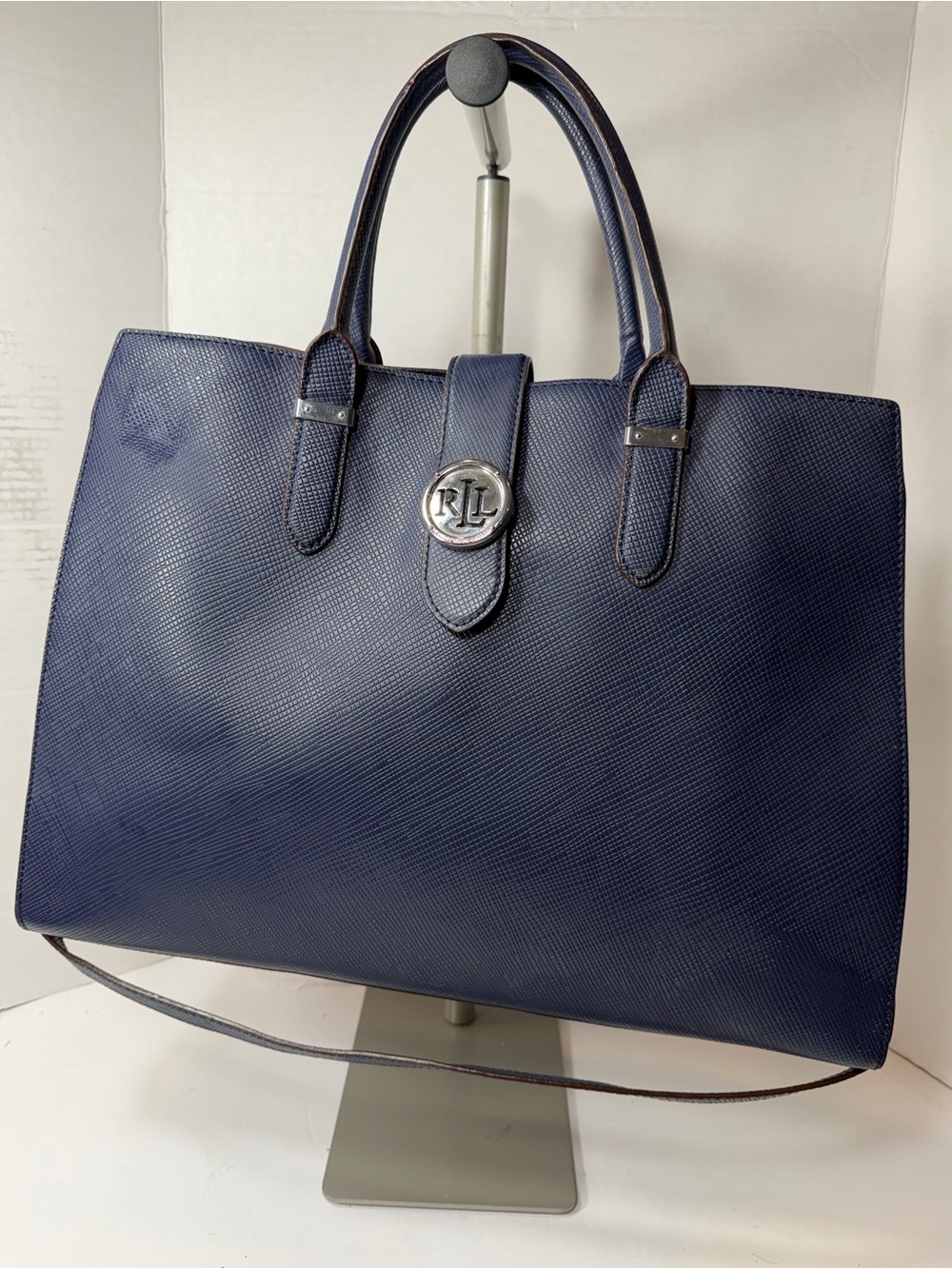 Ralph Lauren Navy Leather Tote Bag comes with strap
